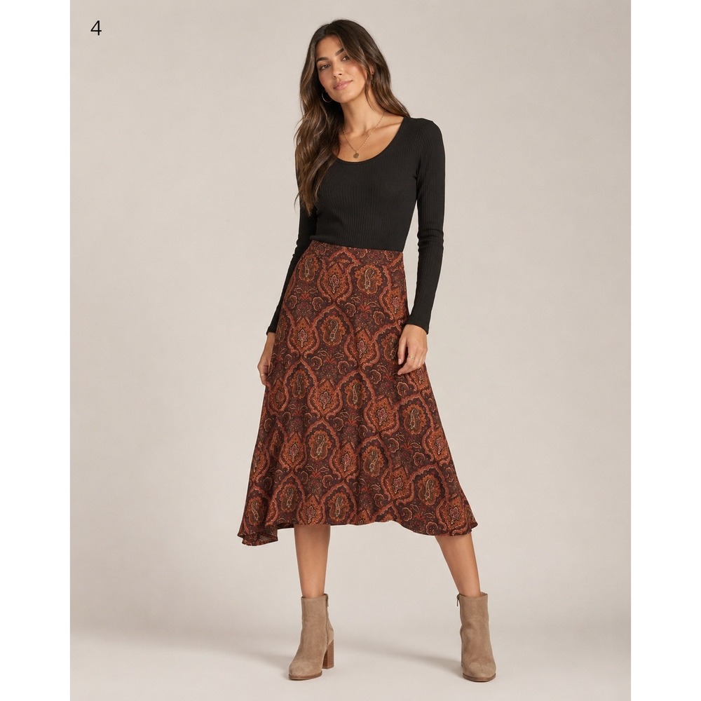 Vintage Y2K Christopher & Banks  A-Line Midi Skirt‎ Womens 8P Brown Paisley Boho